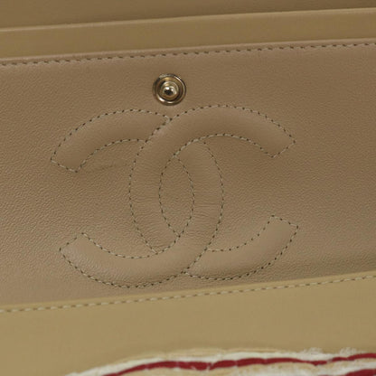 CHANEL Quilted Matelasse Chain Shoulder Bag Canvas Red Beige CC 58343S