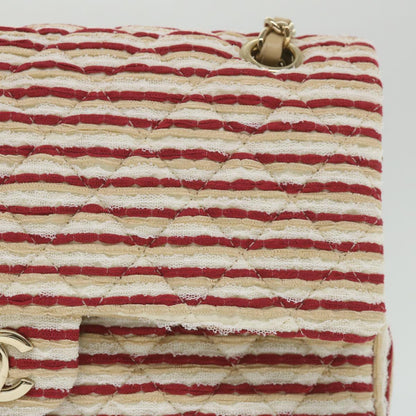 CHANEL Quilted Matelasse Chain Shoulder Bag Canvas Red Beige CC 58343S