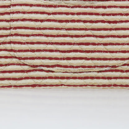 CHANEL Quilted Matelasse Chain Shoulder Bag Canvas Red Beige CC 58343S