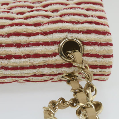 CHANEL Quilted Matelasse Chain Shoulder Bag Canvas Red Beige CC 58343S