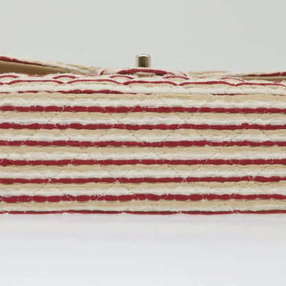 CHANEL Quilted Matelasse Chain Shoulder Bag Canvas Red Beige CC 58343S
