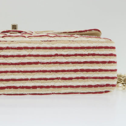 CHANEL Quilted Matelasse Chain Shoulder Bag Canvas Red Beige CC 58343S