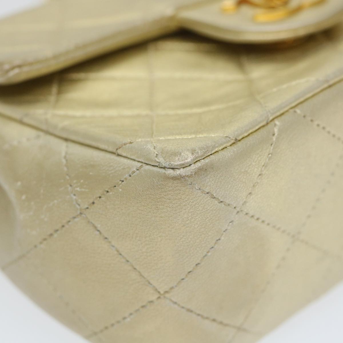 CHANEL Matelasse Chain Shoulder Bag Lamb Skin Gold CC 58346SA