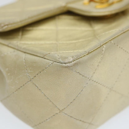 CHANEL Matelasse Chain Shoulder Bag Lamb Skin Gold CC 58346SA