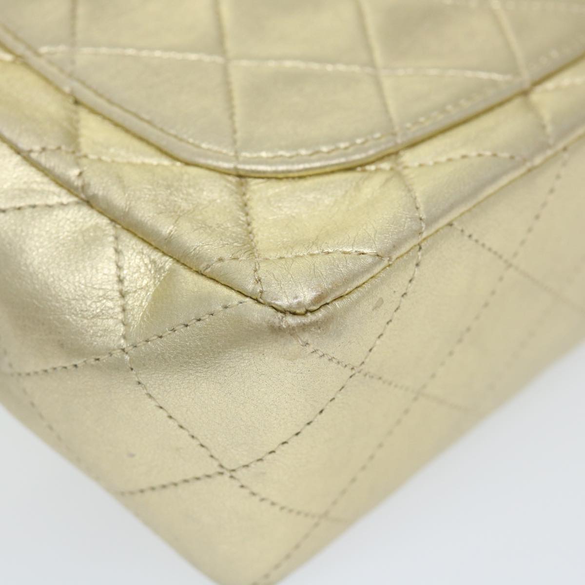 CHANEL Matelasse Chain Shoulder Bag Lamb Skin Gold CC 58346SA