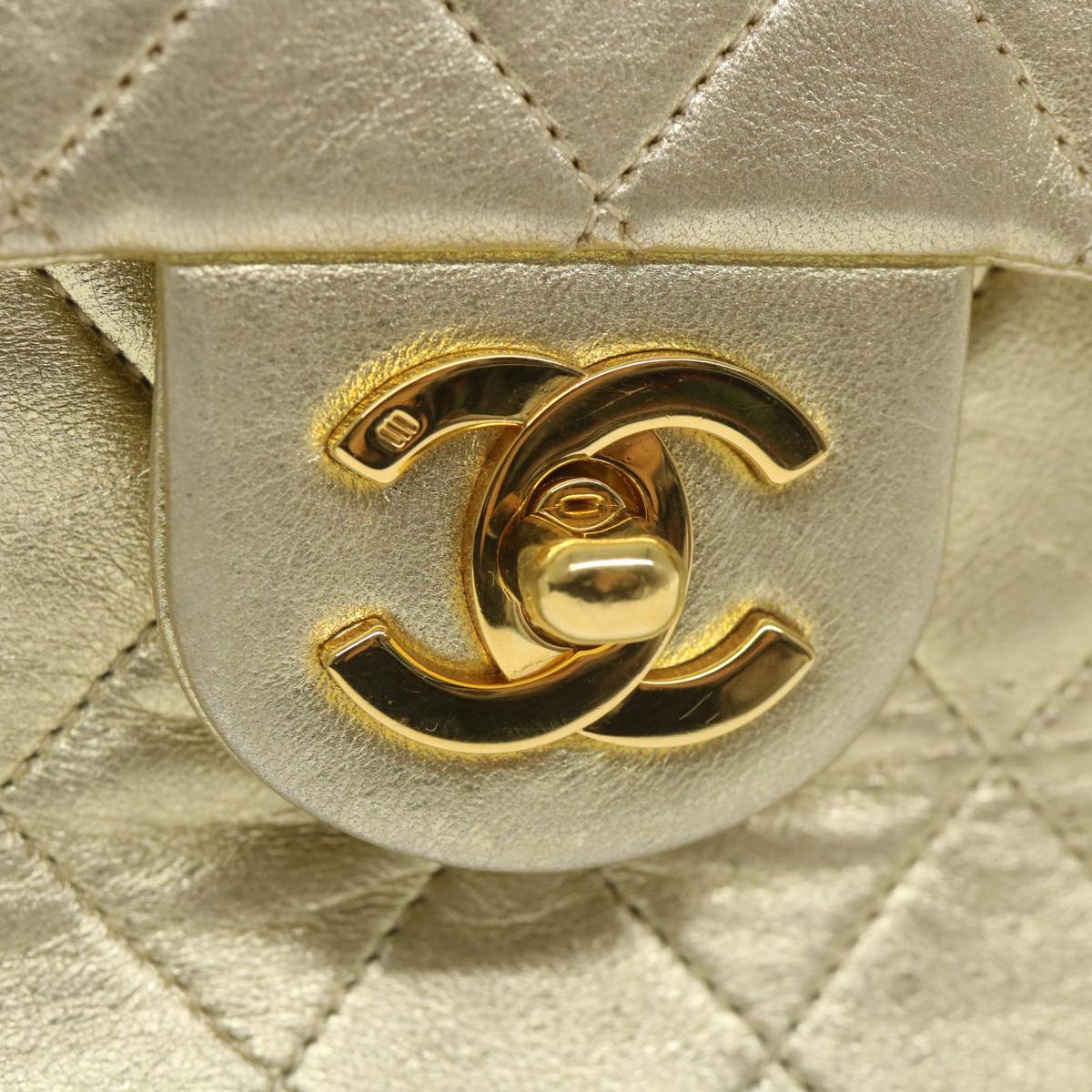 CHANEL Matelasse Chain Shoulder Bag Lamb Skin Gold CC 58346SA