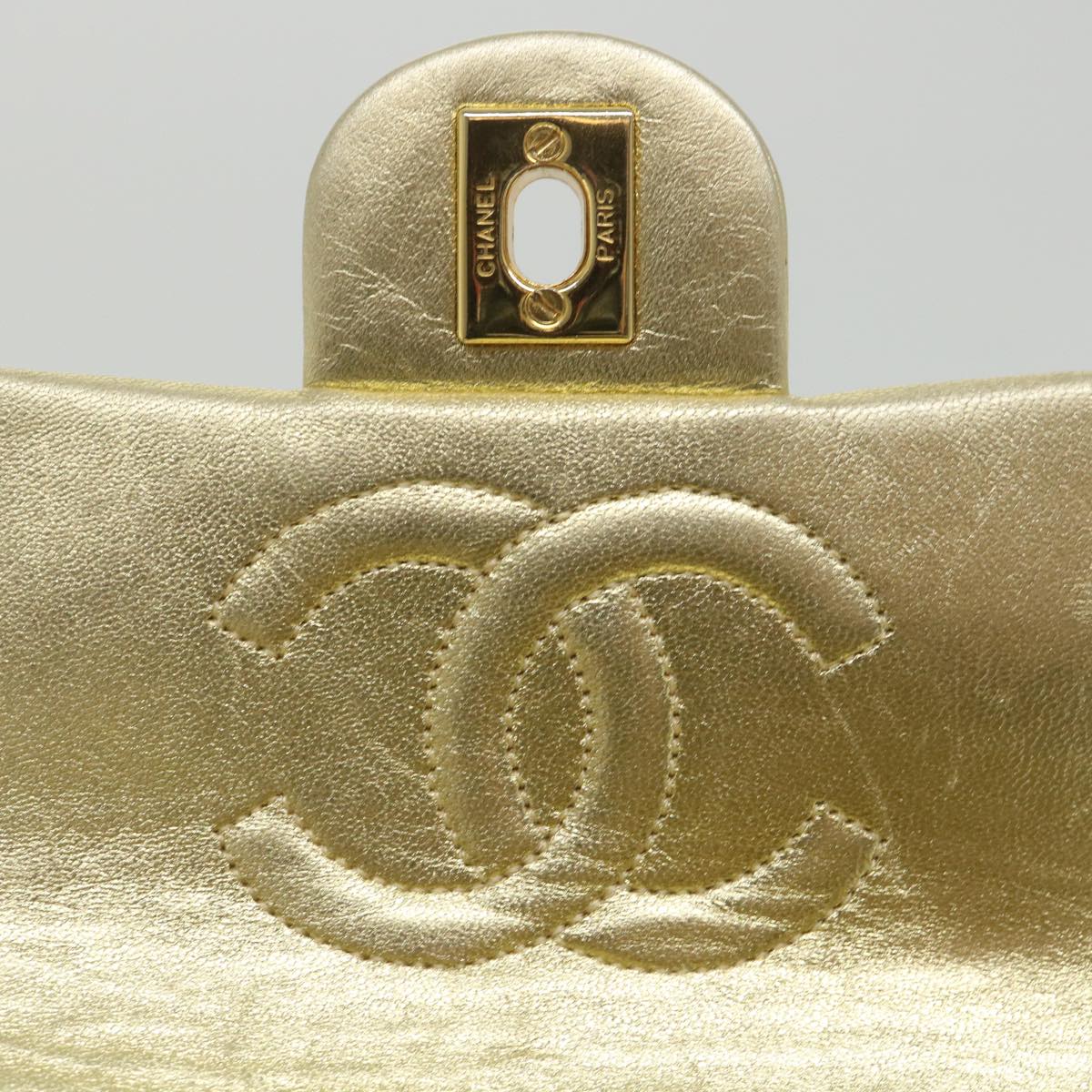 CHANEL Matelasse Chain Shoulder Bag Lamb Skin Gold CC 58346SA