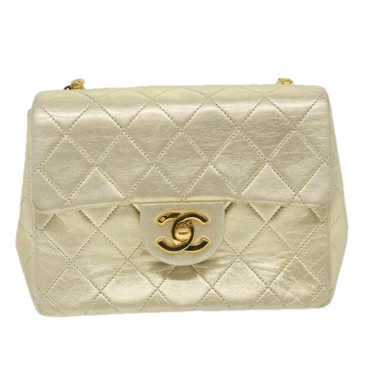 CHANEL Matelasse Chain Shoulder Bag Lamb Skin Gold CC 58346SA