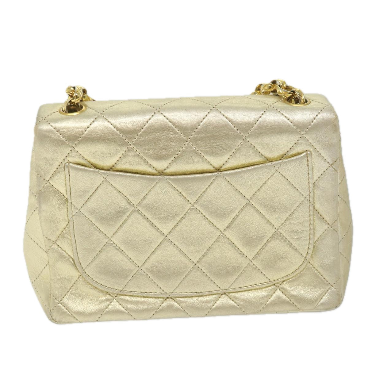 CHANEL Matelasse Chain Shoulder Bag Lamb Skin Gold CC 58346SA