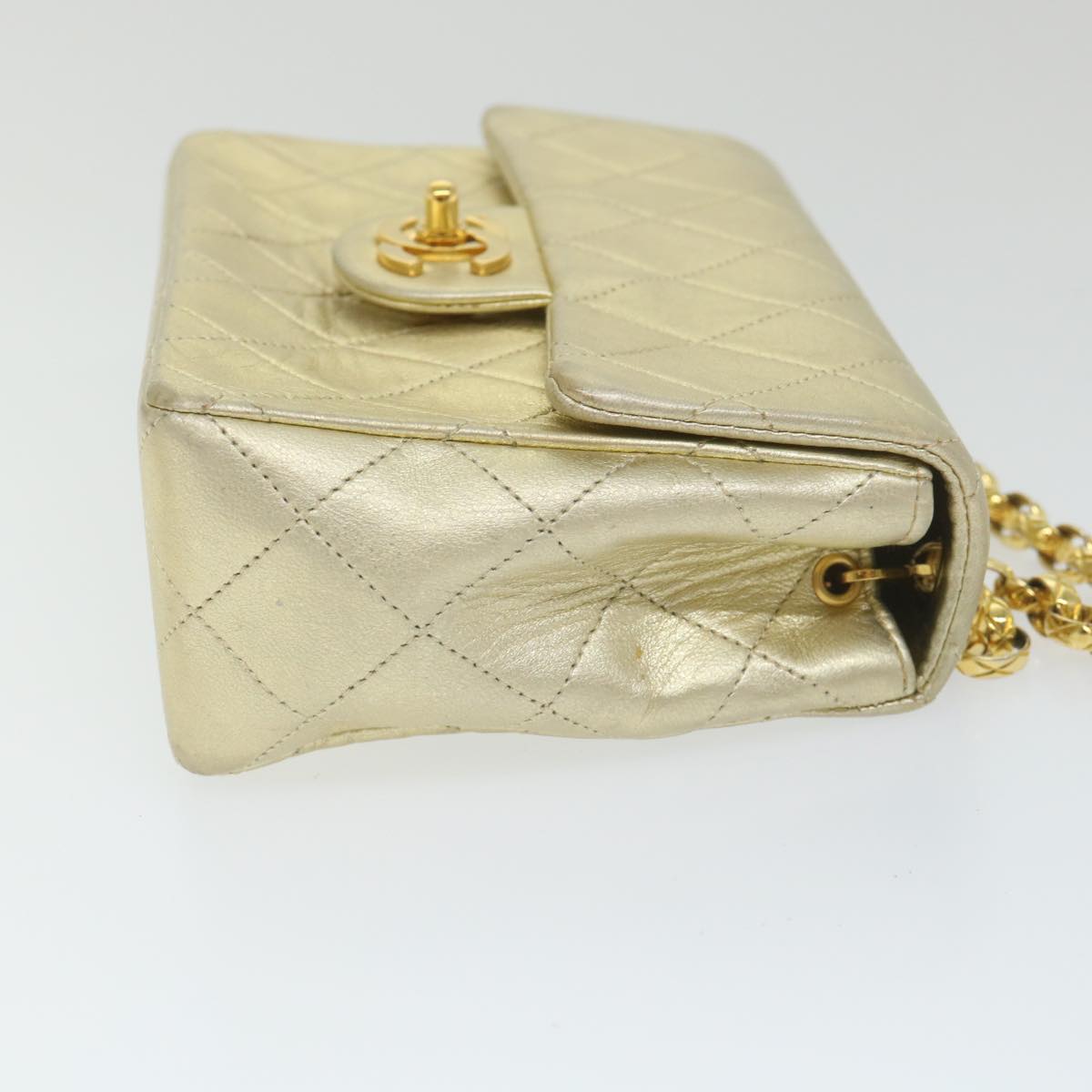 CHANEL Matelasse Chain Shoulder Bag Lamb Skin Gold CC 58346SA