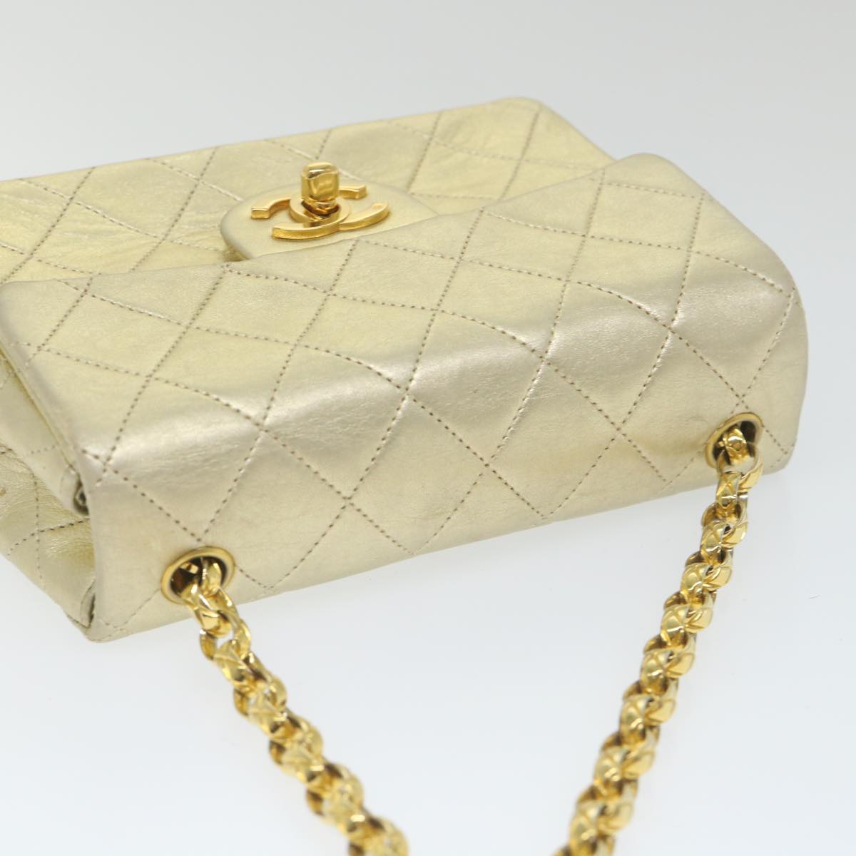 CHANEL Matelasse Chain Shoulder Bag Lamb Skin Gold CC 58346SA