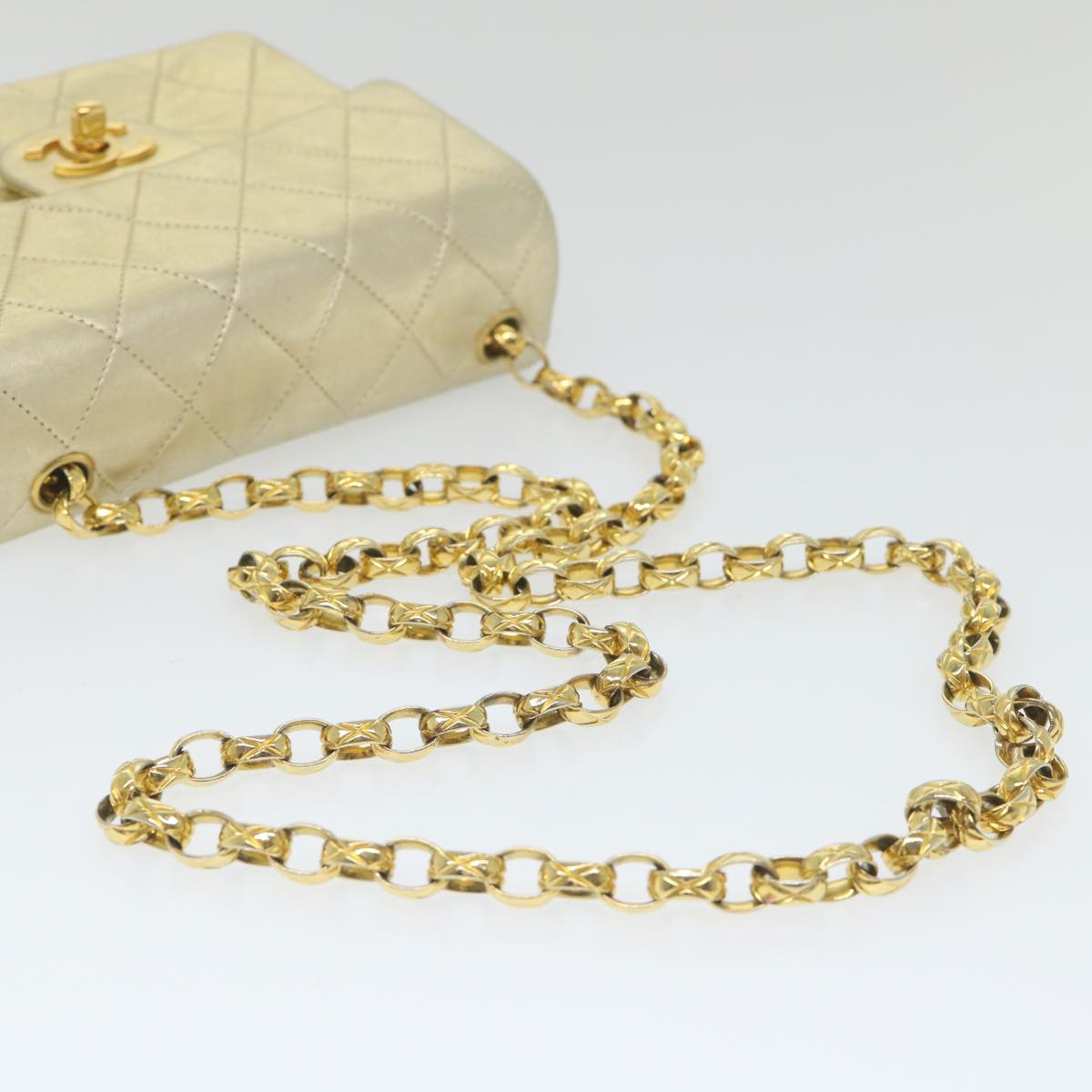 CHANEL Matelasse Chain Shoulder Bag Lamb Skin Gold CC 58346SA
