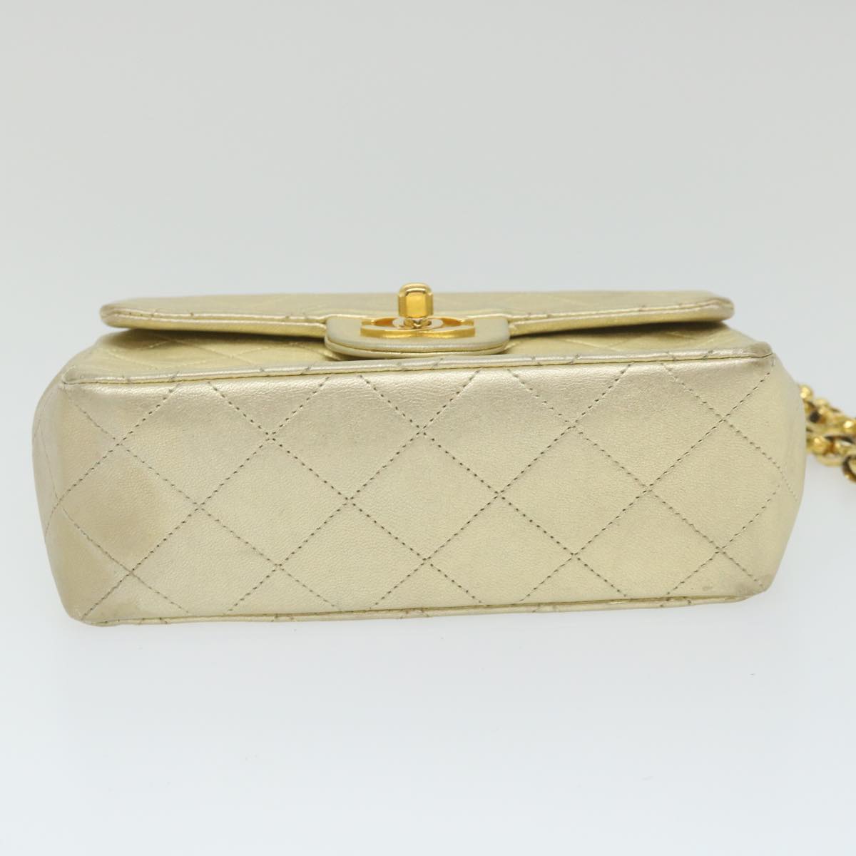 CHANEL Matelasse Chain Shoulder Bag Lamb Skin Gold CC 58346SA