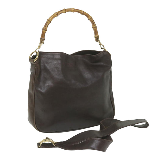 GUCCI Bamboo Shoulder Bag Leather 2way Brown 001 1638 2123  58573