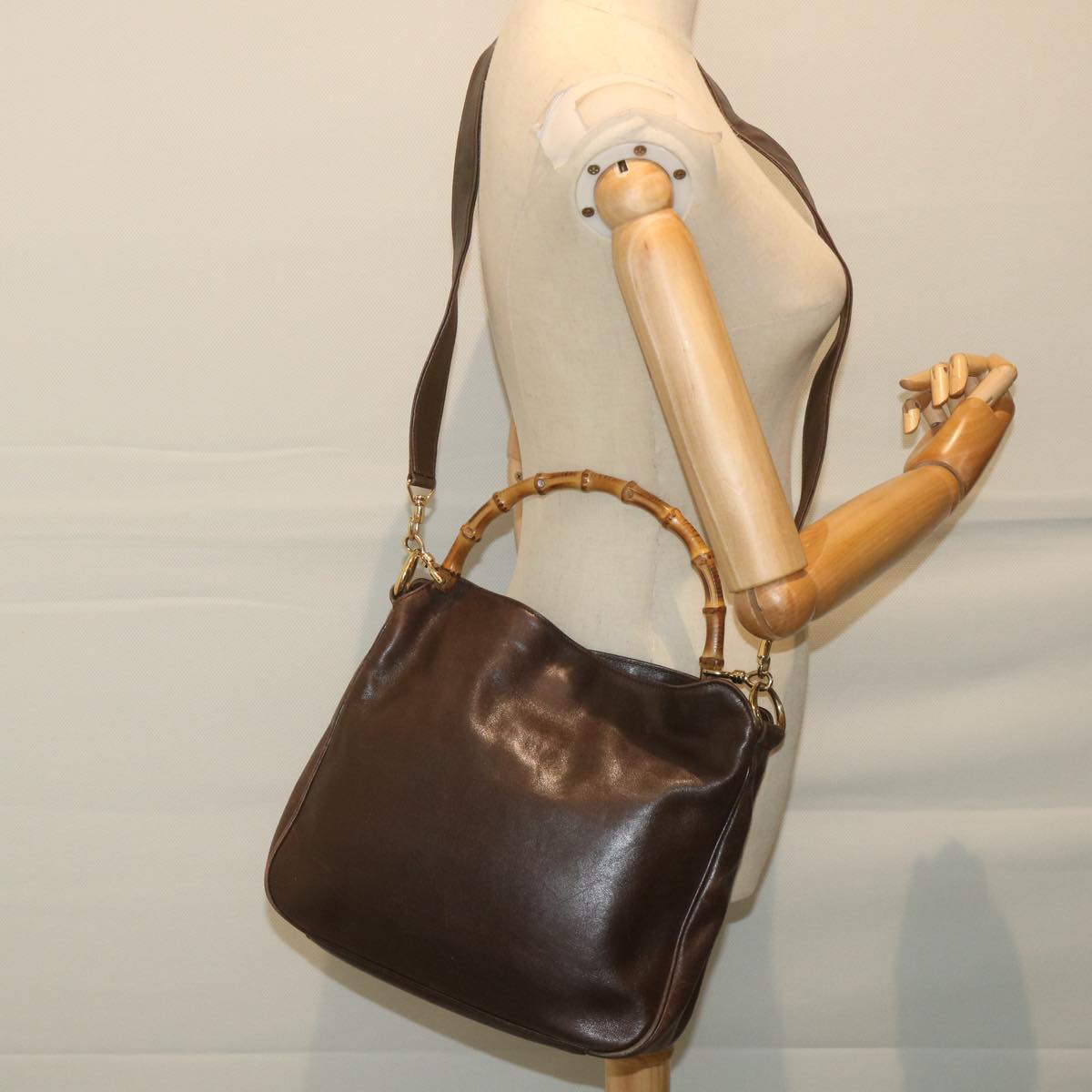 GUCCI Bamboo Shoulder Bag Leather 2way Brown 001 1638 2123  58573