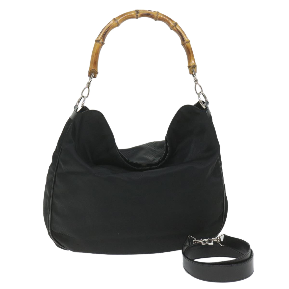 GUCCI Bamboo Shoulder Bag Nylon 2way Black 001 1998 1577 5  58813