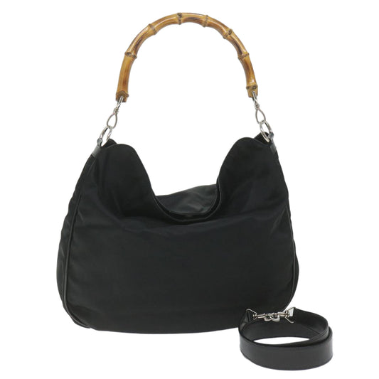 GUCCI Bamboo Shoulder Bag Nylon 2way Black 001 1998 1577 5  58813