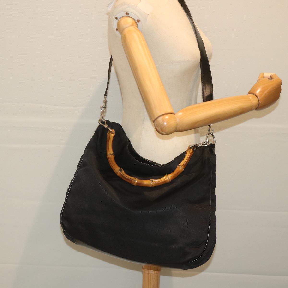 GUCCI Bamboo Shoulder Bag Nylon 2way Black 001 1998 1577 5  58813
