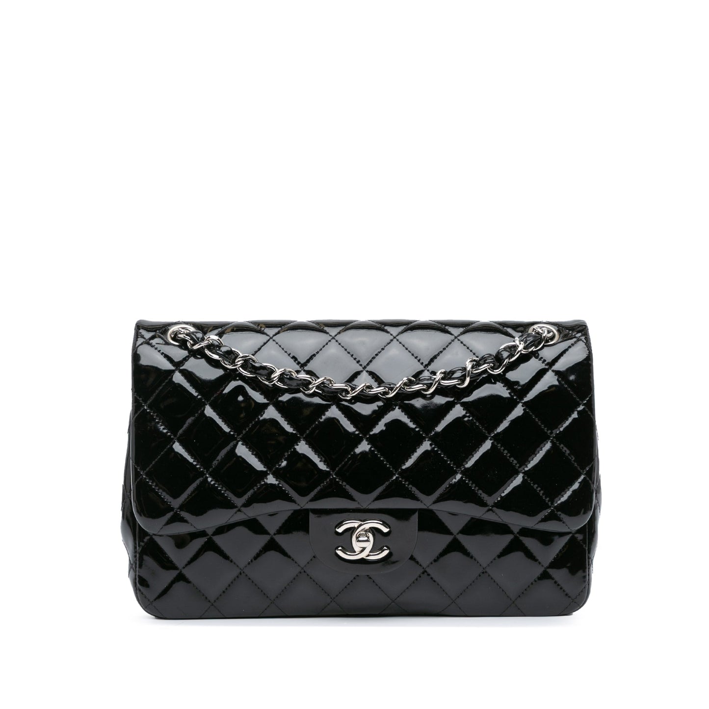 Black Chanel Jumbo Classic Patent Double Flap Shoulder Bag