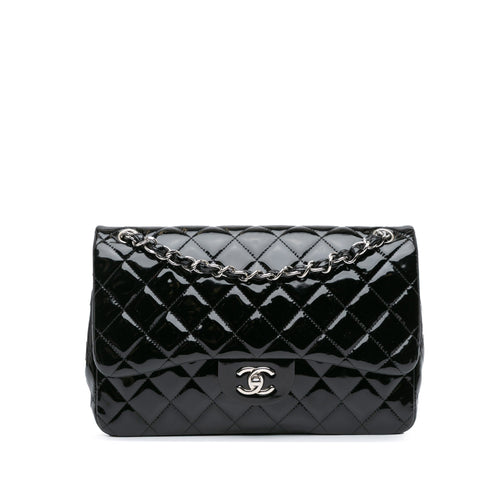 Black Chanel Jumbo Classic Patent Double Flap Shoulder Bag