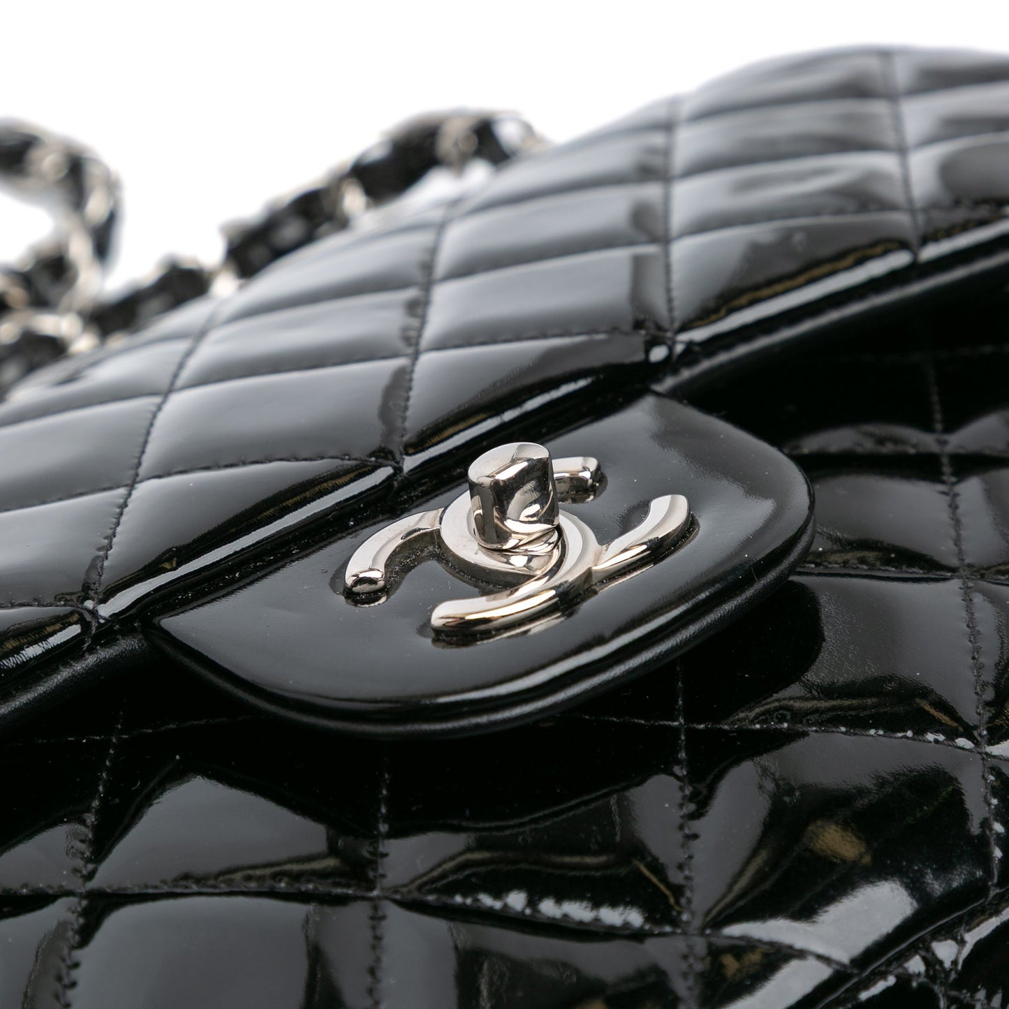 Black Chanel Jumbo Classic Patent Double Flap Shoulder Bag
