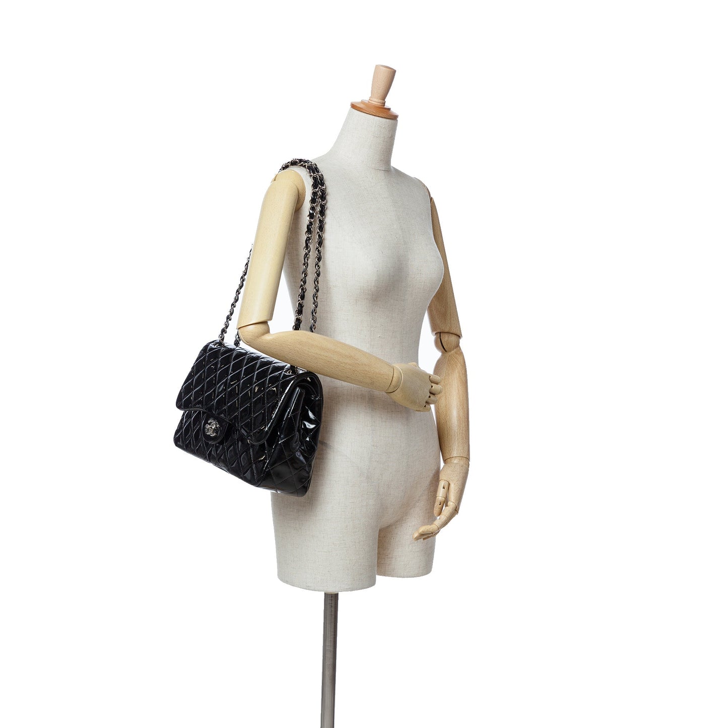 Black Chanel Jumbo Classic Patent Double Flap Shoulder Bag