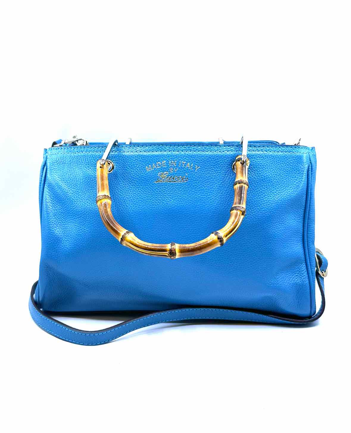 GUCCI Blue Pebbled Leather Solid Handbag