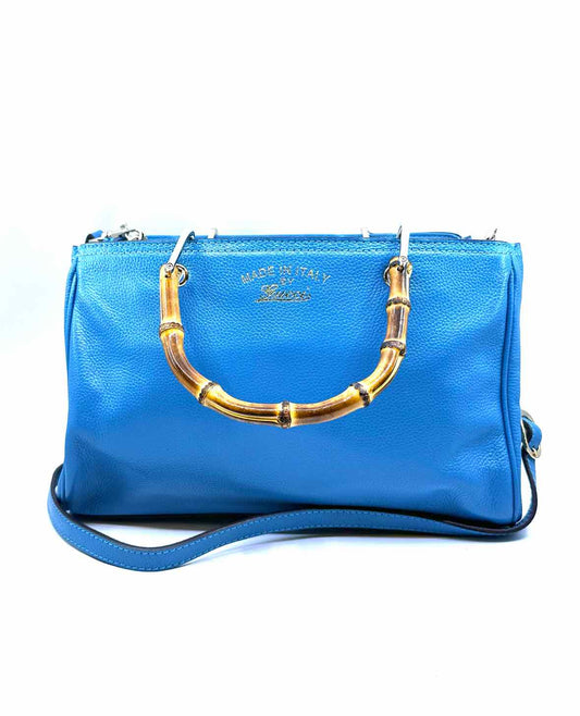 GUCCI Blue Pebbled Leather Solid Handbag