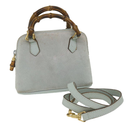 GUCCI Bamboo Hand Bag Suede 2way Light Blue 007 2865 0231  59001