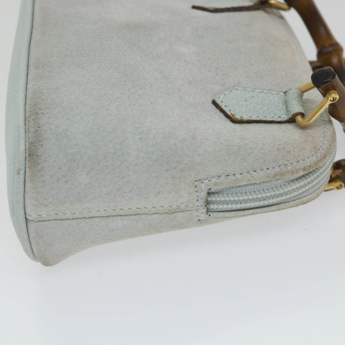 GUCCI Bamboo Hand Bag Suede 2way Light Blue 007 2865 0231  59001