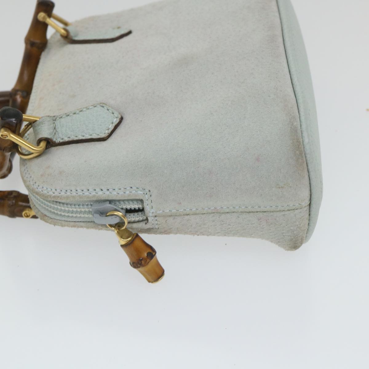 GUCCI Bamboo Hand Bag Suede 2way Light Blue 007 2865 0231  59001