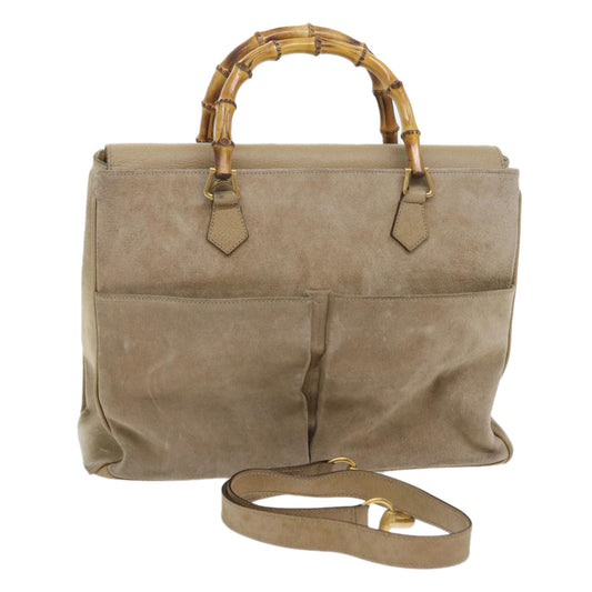 GUCCI Bamboo Shoulder Bag Suede 2way Beige 002 123 0322  59066