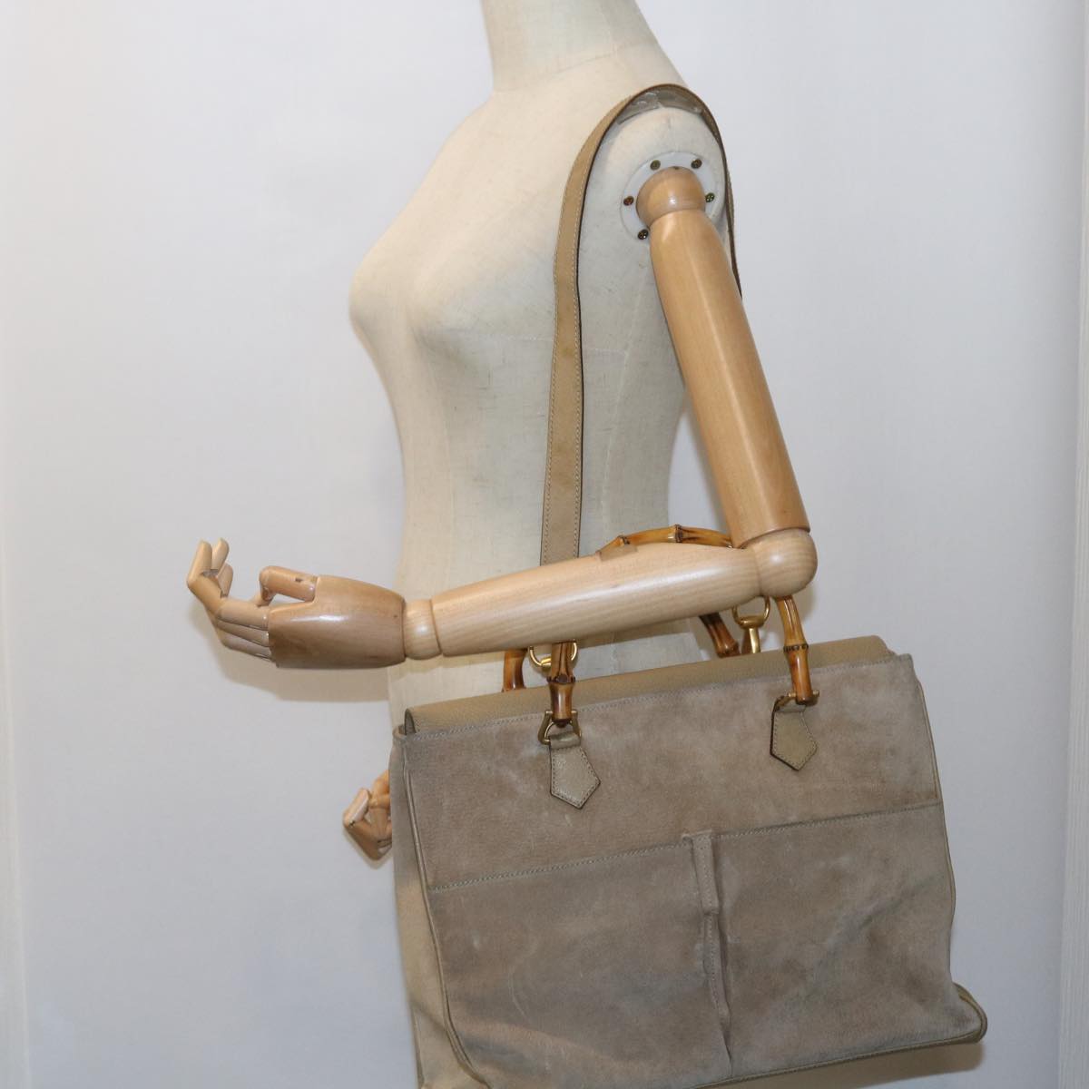 GUCCI Bamboo Shoulder Bag Suede 2way Beige 002 123 0322  59066