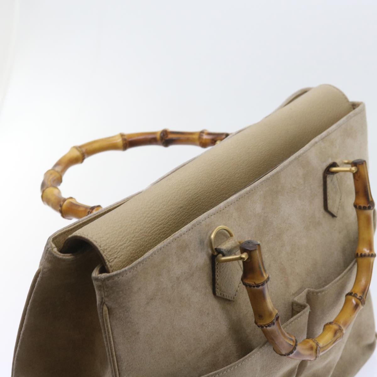GUCCI Bamboo Shoulder Bag Suede 2way Beige 002 123 0322  59066