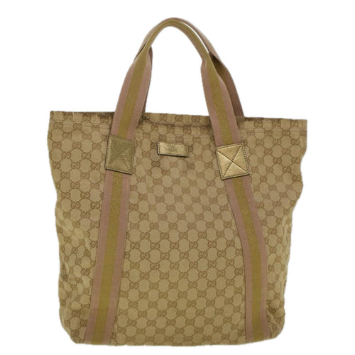 GUCCI GG Canvas Sherry Line Tote Bag Beige Gold pink 189669  59074