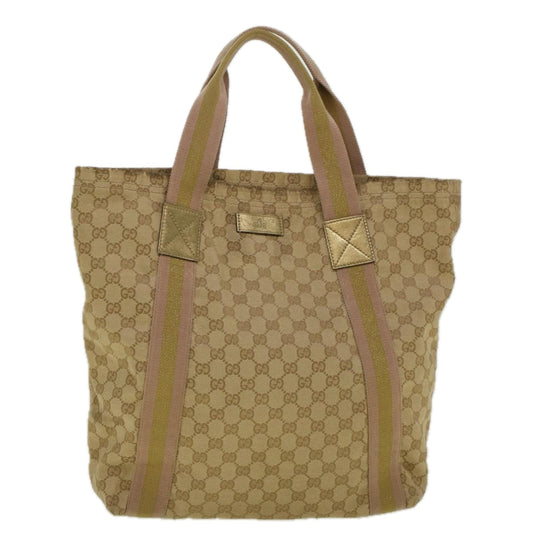 GUCCI GG Canvas Sherry Line Tote Bag Beige Gold pink 189669  59074