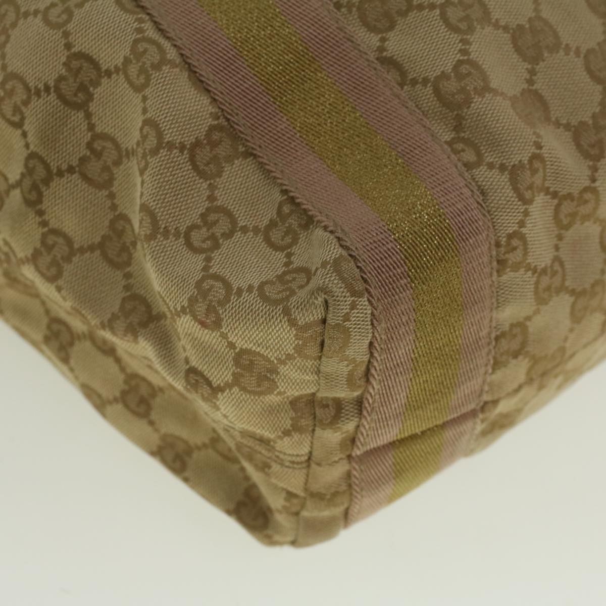 GUCCI GG Canvas Sherry Line Tote Bag Beige Gold pink 189669  59074