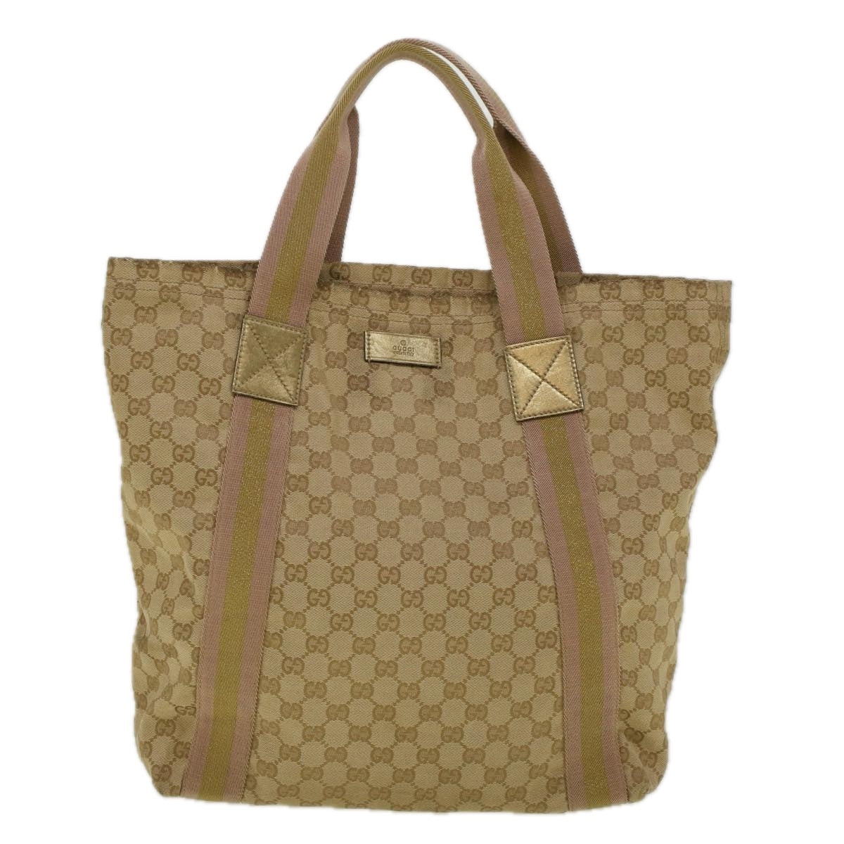 GUCCI GG Canvas Sherry Line Tote Bag Beige Gold pink 189669  59074