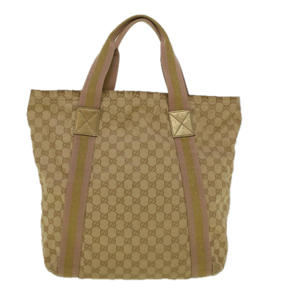 GUCCI GG Canvas Sherry Line Tote Bag Beige Gold pink 189669  59074