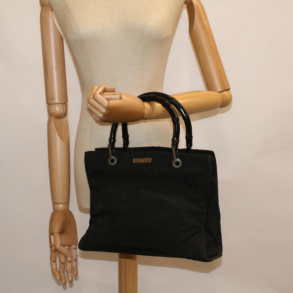 GUCCI Bamboo Hand Bag Nylon Black  59240