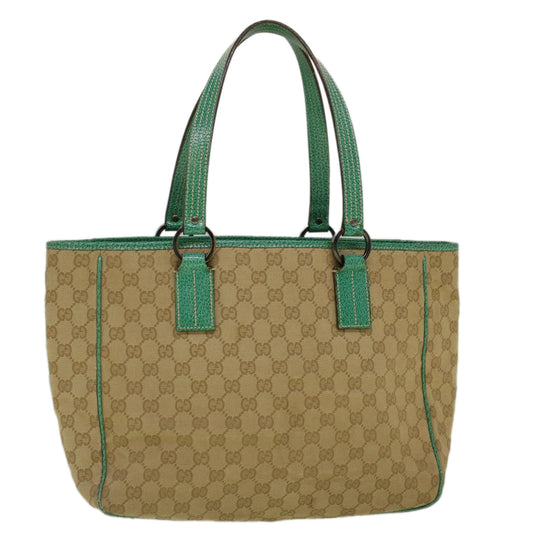GUCCI GG Canvas Tote Bag Beige Turquoise Blue 113017  59245