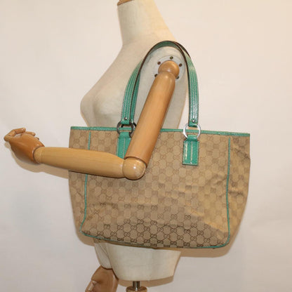 GUCCI GG Canvas Tote Bag Beige Turquoise Blue 113017  59245