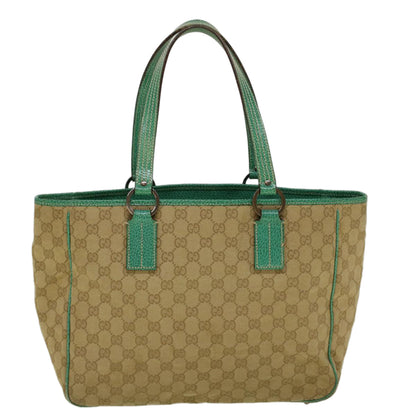 GUCCI GG Canvas Tote Bag Beige Turquoise Blue 113017  59245