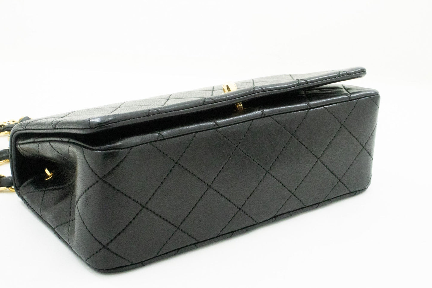 CHANEL Full Flap Chain Shoulder Bag Crossbody Black Quilted Lamb k64