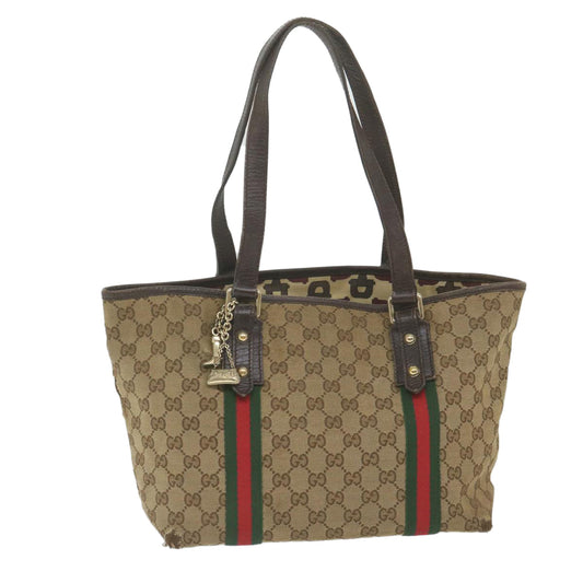GUCCI GG Canvas Web Sherry Line Tote Bag Beige Red Green 137396  59566