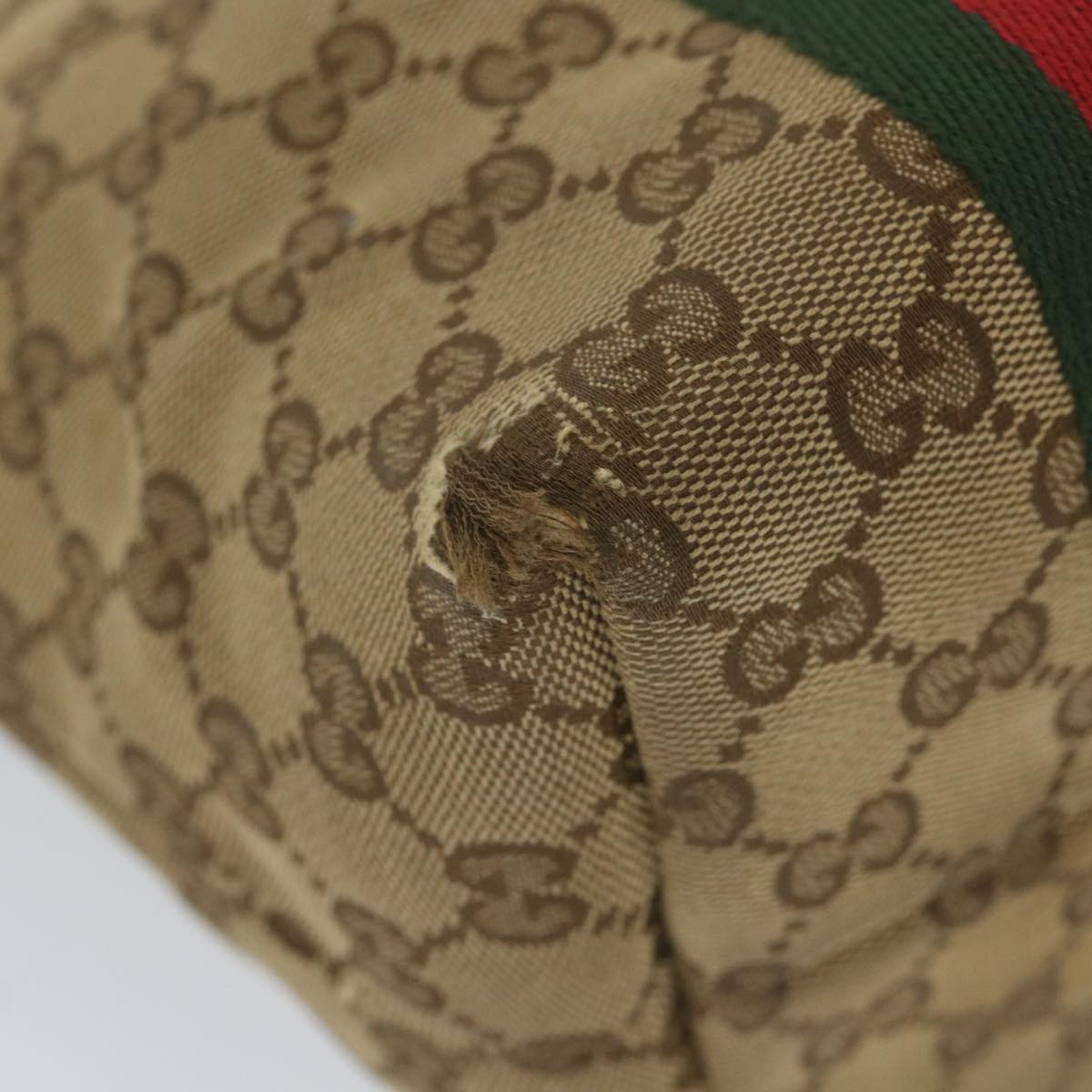 GUCCI GG Canvas Web Sherry Line Tote Bag Beige Red Green 137396  59566
