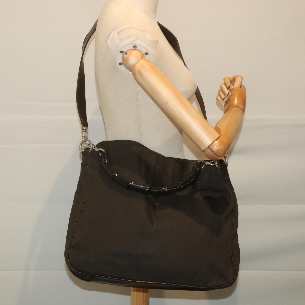 GUCCI Bamboo Shoulder Bag Nylon 2way Black 001 1577 3444  59567