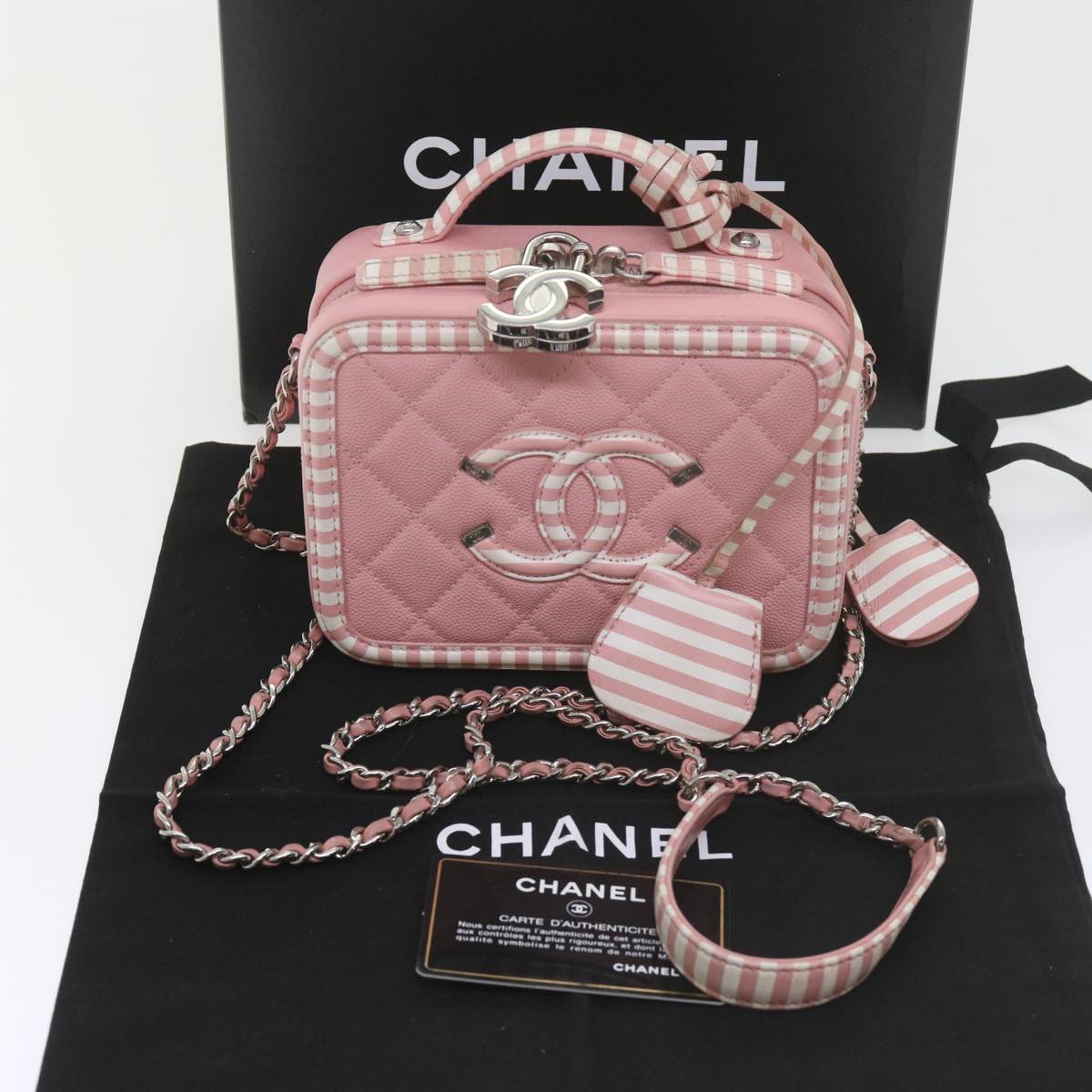 CHANEL Matelasse Chain Shoulder Bag Caviar Skin Wine Red CC 59605A