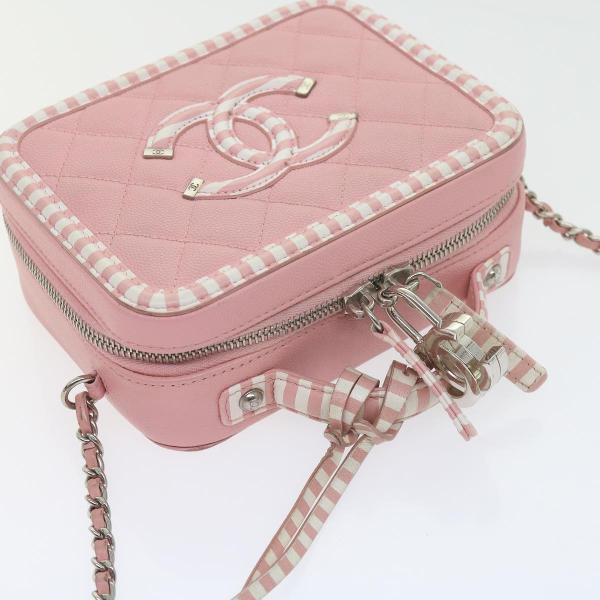 CHANEL Matelasse Chain Shoulder Bag Caviar Skin Wine Red CC 59605A