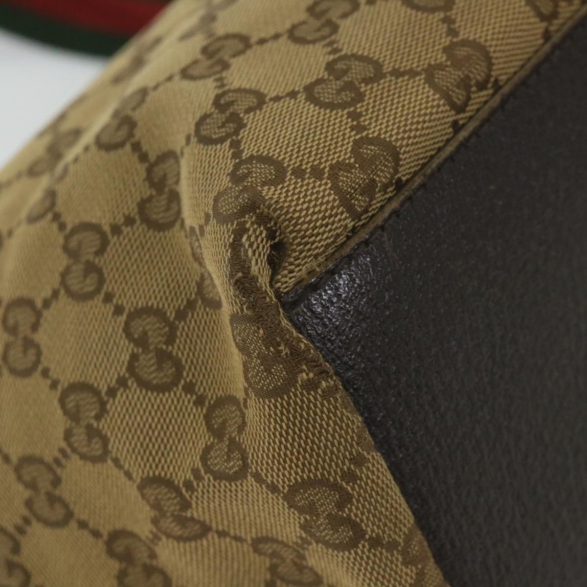GUCCI GG Canvas Web Sherry Line Tote Bag Beige Red Green 131230  59707